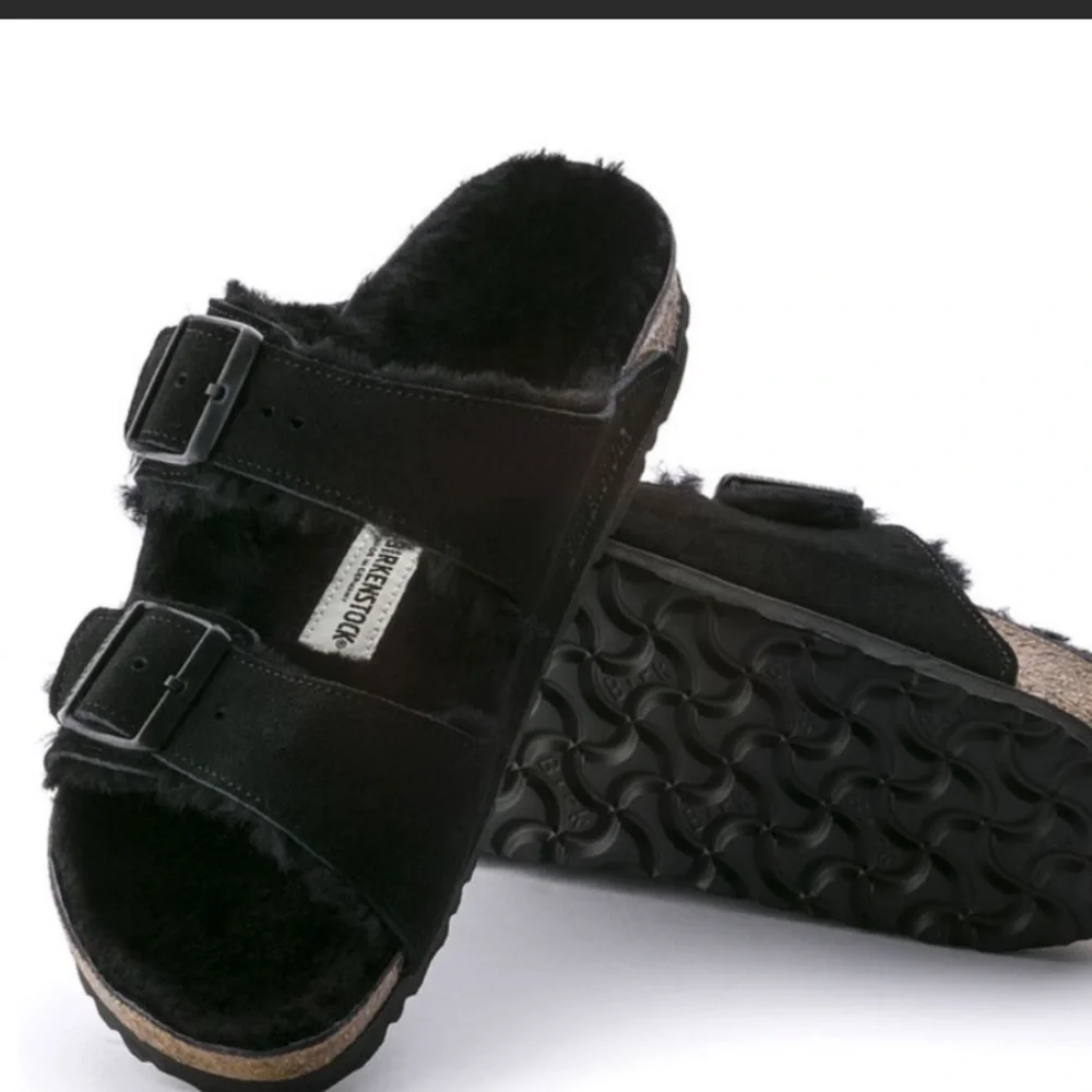 NWT Birkenstock Arizona Shearling Suede Leather Mountain View Black 10
